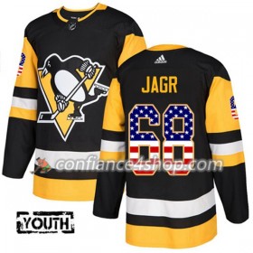 Adidas Maillot de Hockey Pittsburgh Penguins Jaromir Jagr 68 2017-2018 Noir USA Flag Fashion Authentic - Enfant